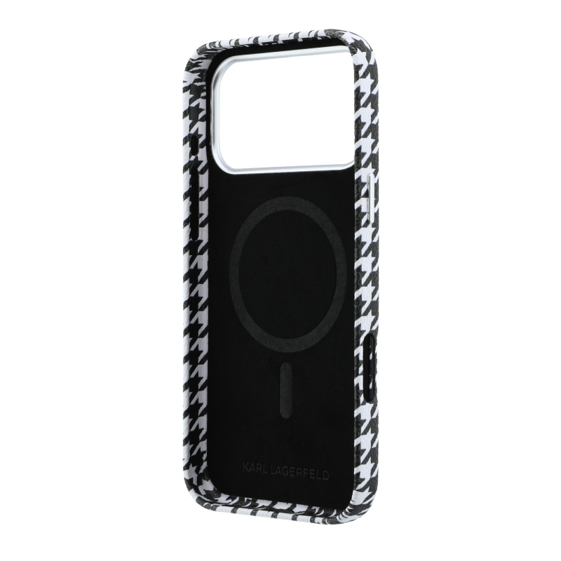 Karl Lagerfeld PU Houndstooth Resin Plate MagSafe Zadní Kryt pro iPhone 17 Pro Max Black