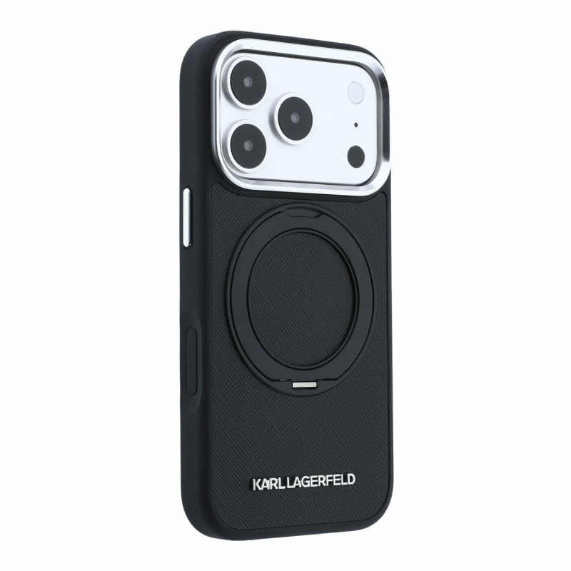 Karl Lagerfeld PU Saffiano Ring Stand MagSafe Zadní Kryt pro iPhone 18 Pro Black
