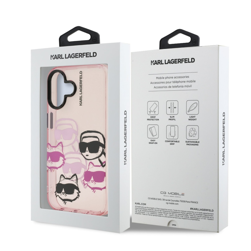 Karl Lagerfeld IML Multi K&CH Heads Zadní Kryt pro iPhone 16 Pink