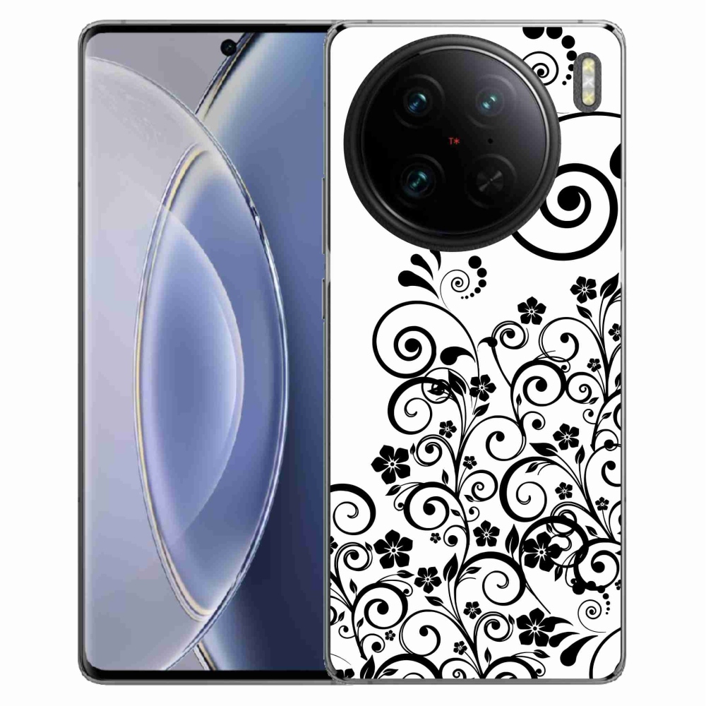 Gelový kryt mmCase na Vivo X90 Pro - černobílé květinové vzory