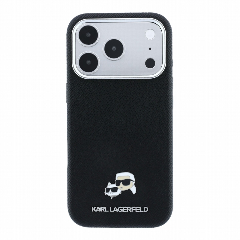 Karl Lagerfeld PU Grained Semi Wrap K&CH Heads Magsafe Zadní Kryt pro iPhone 18 Pro Black