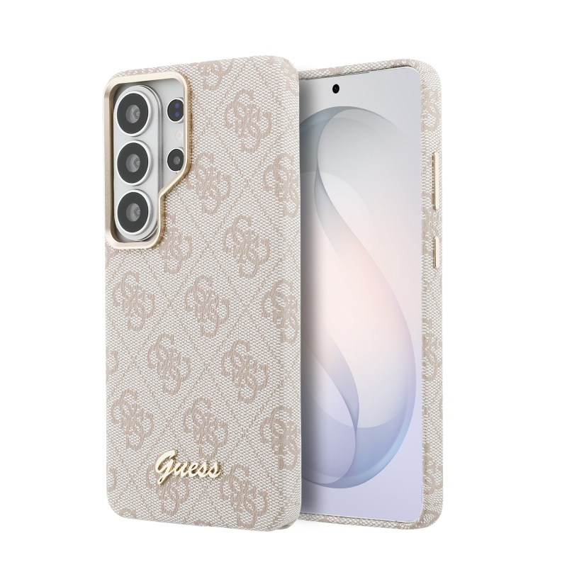 Guess PU 4G Script Metal Logo Magnetic Zadní Kryt pro Samsung Galaxy S26 Ultra Pink