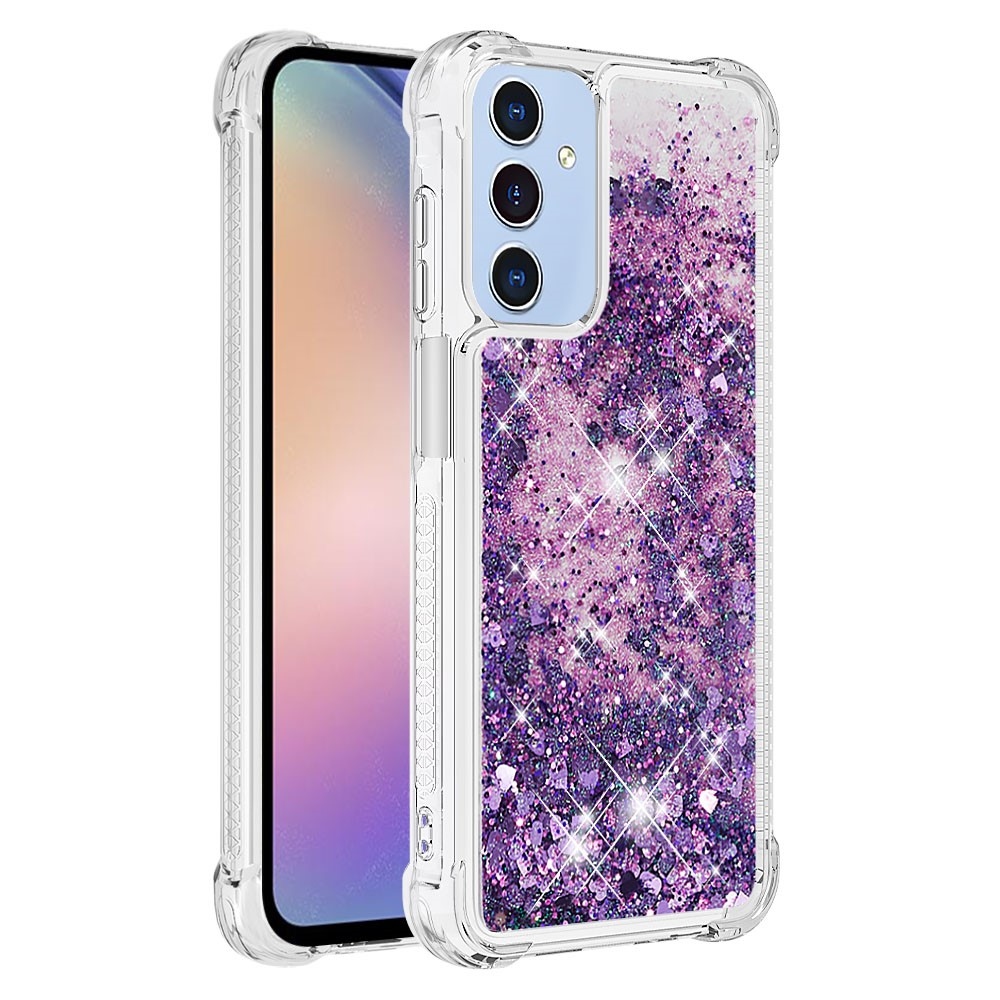 Glitter přesýpací gelový obal na Samsung Galaxy A26 5G - tmavěfialový/srdíčka
