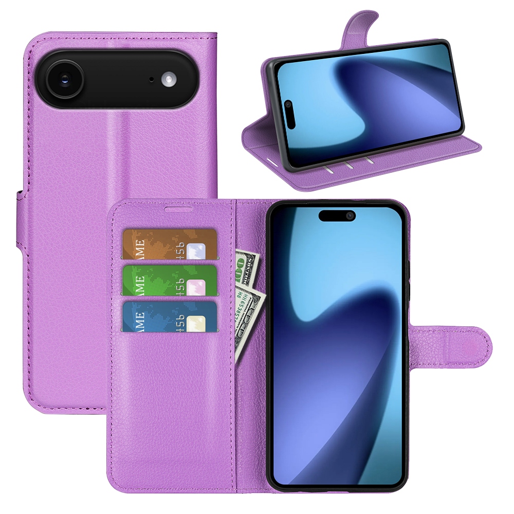 Litchi knížkové pouzdro na iPhone 17 Air - fialové