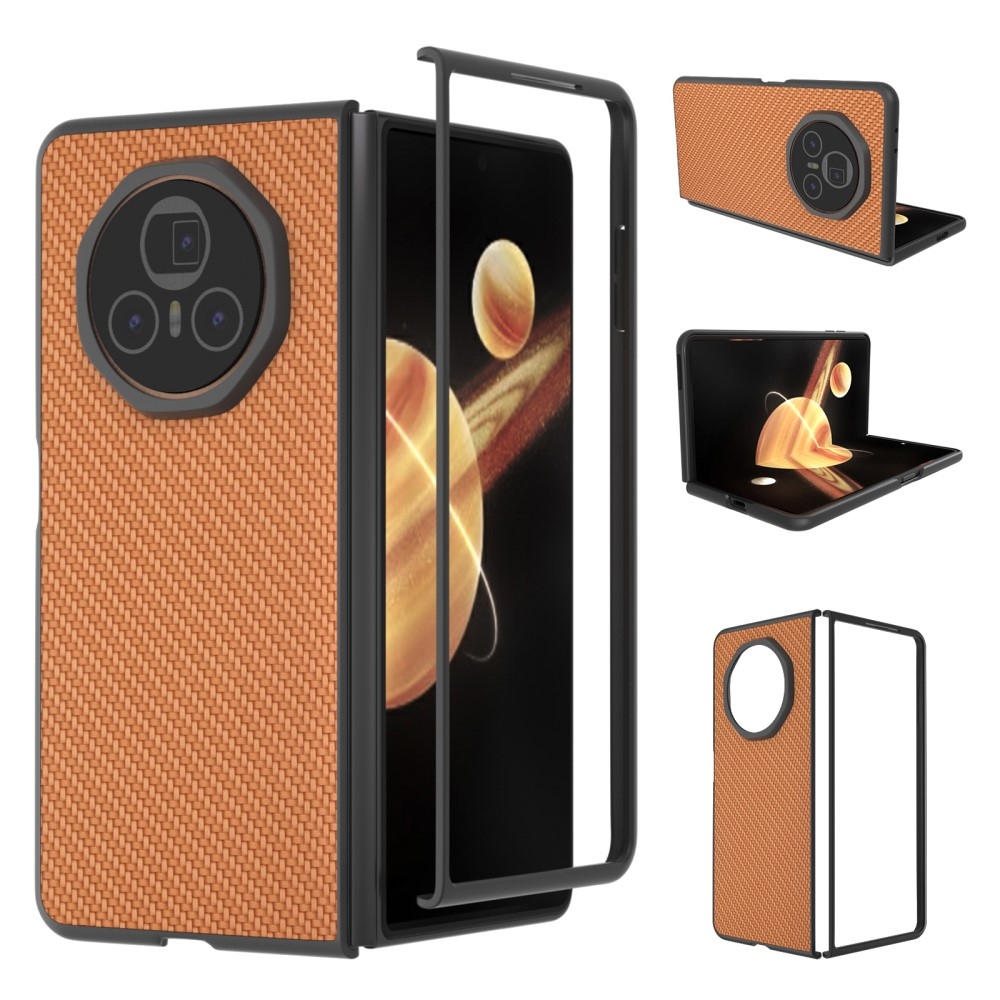 Carbon plastový obal s umělou kůží na Honor Magic V3 - světlehnědý