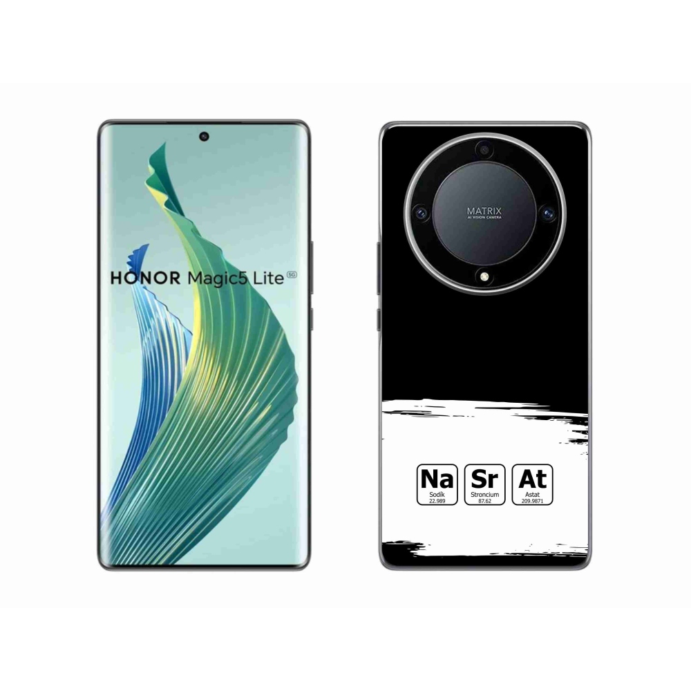 Gelový kryt mmCase na Honor Magic 5 Lite 5G - chemické prvky bíločerné pozadí