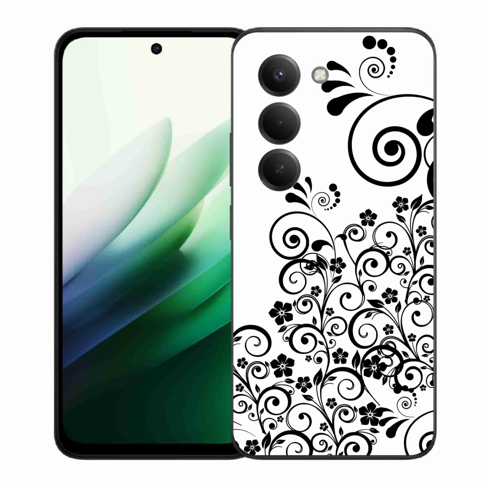 Gelový kryt mmCase na Xiaomi Redmi 15 5G (169mm) - černobílé květinové vzory