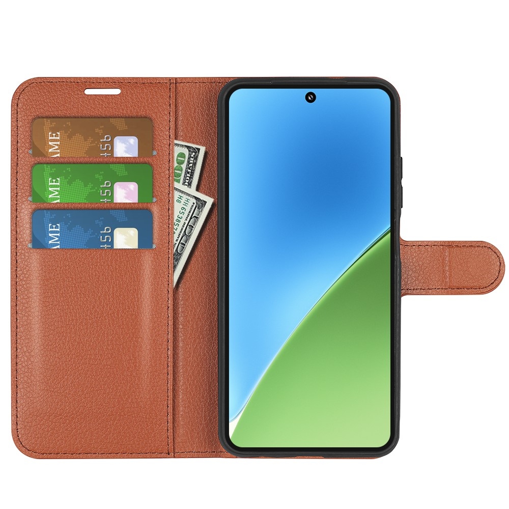 Litchi knížkové pouzdro na Xiaomi 15 - hnědé