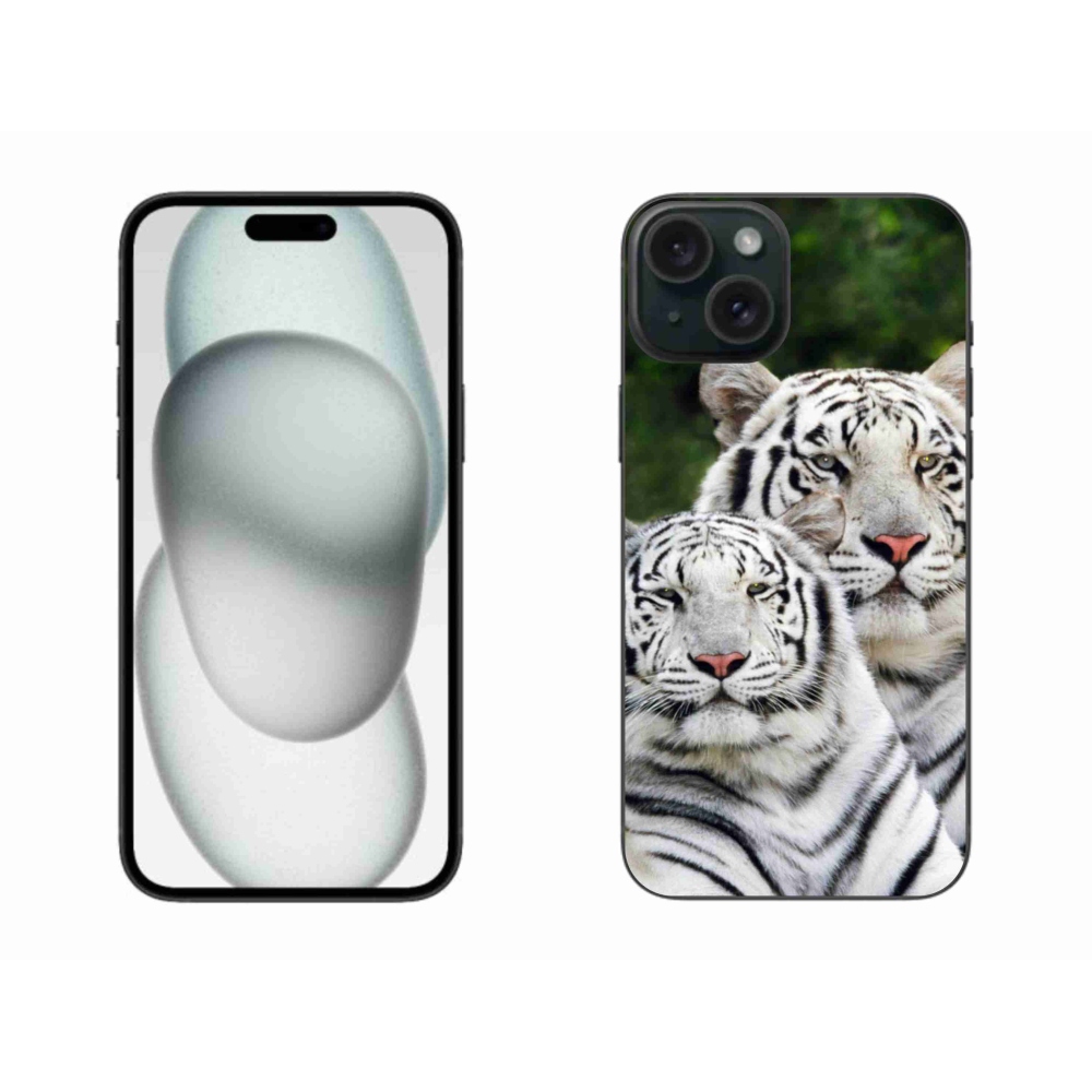Gelový obal mmCase na iPhone 15 Plus - bílí tygři