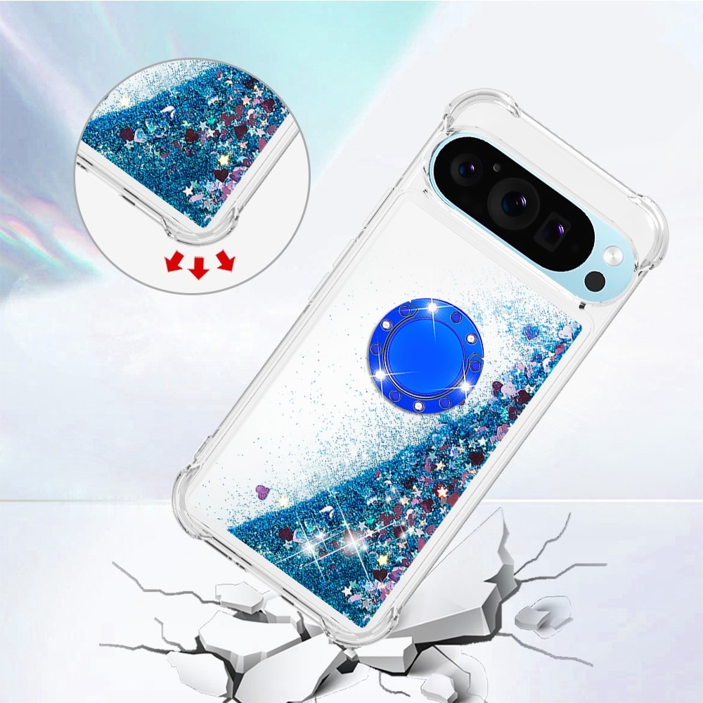 Glitt přesýpací gelový obal s kroužkem na prst na Google Pixel 10 - modrý/srdíčka