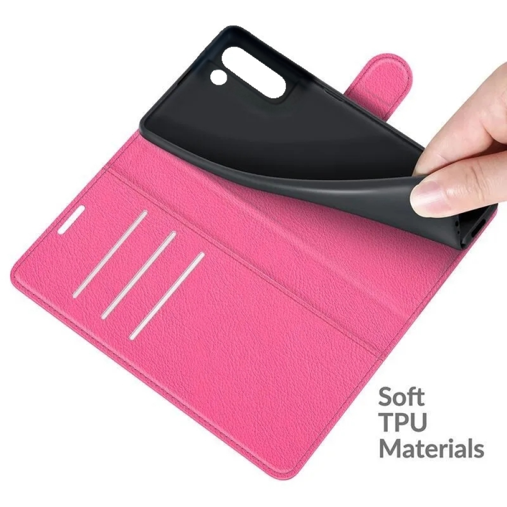Litchi PU kožené peněženkové pouzdro na mobil Samsung Galaxy S21 FE 5G - rose