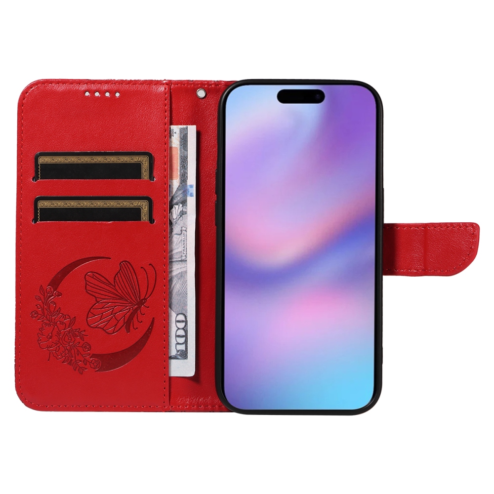 Floral Butterfly knížkové pouzdro na iPhone 17 - červené