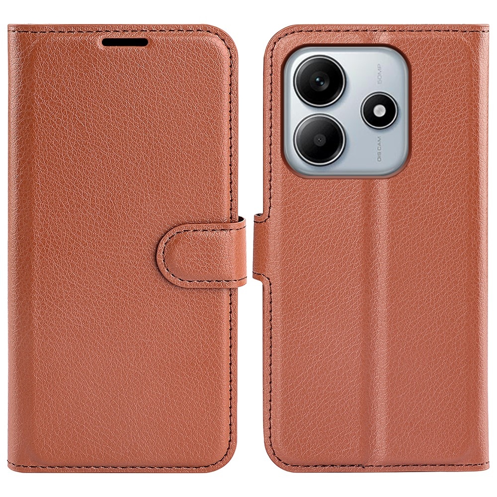 Litchi knížkové pouzdro na Xiaomi Redmi Note 14 5G - hnědé