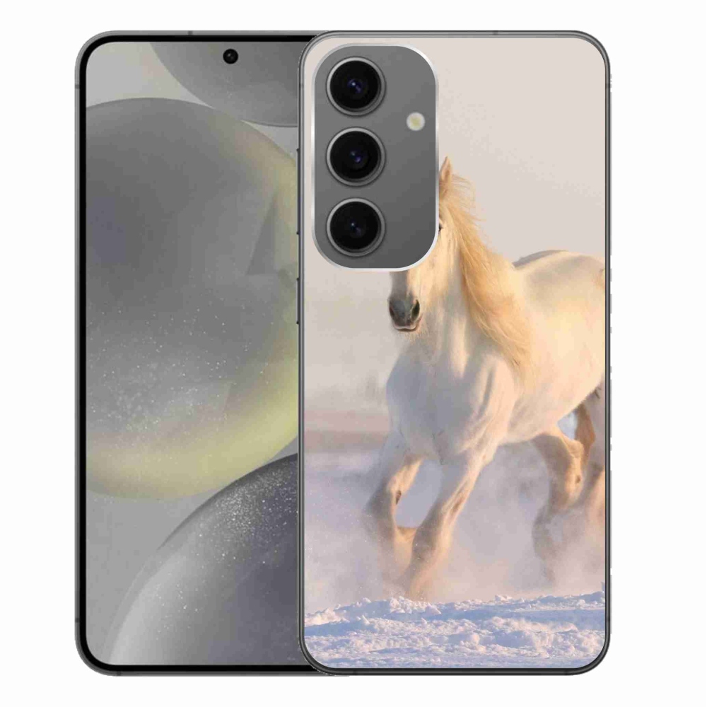 Gelový obal mmCase na Samsung Galaxy S24+ - kůň ve sněhu