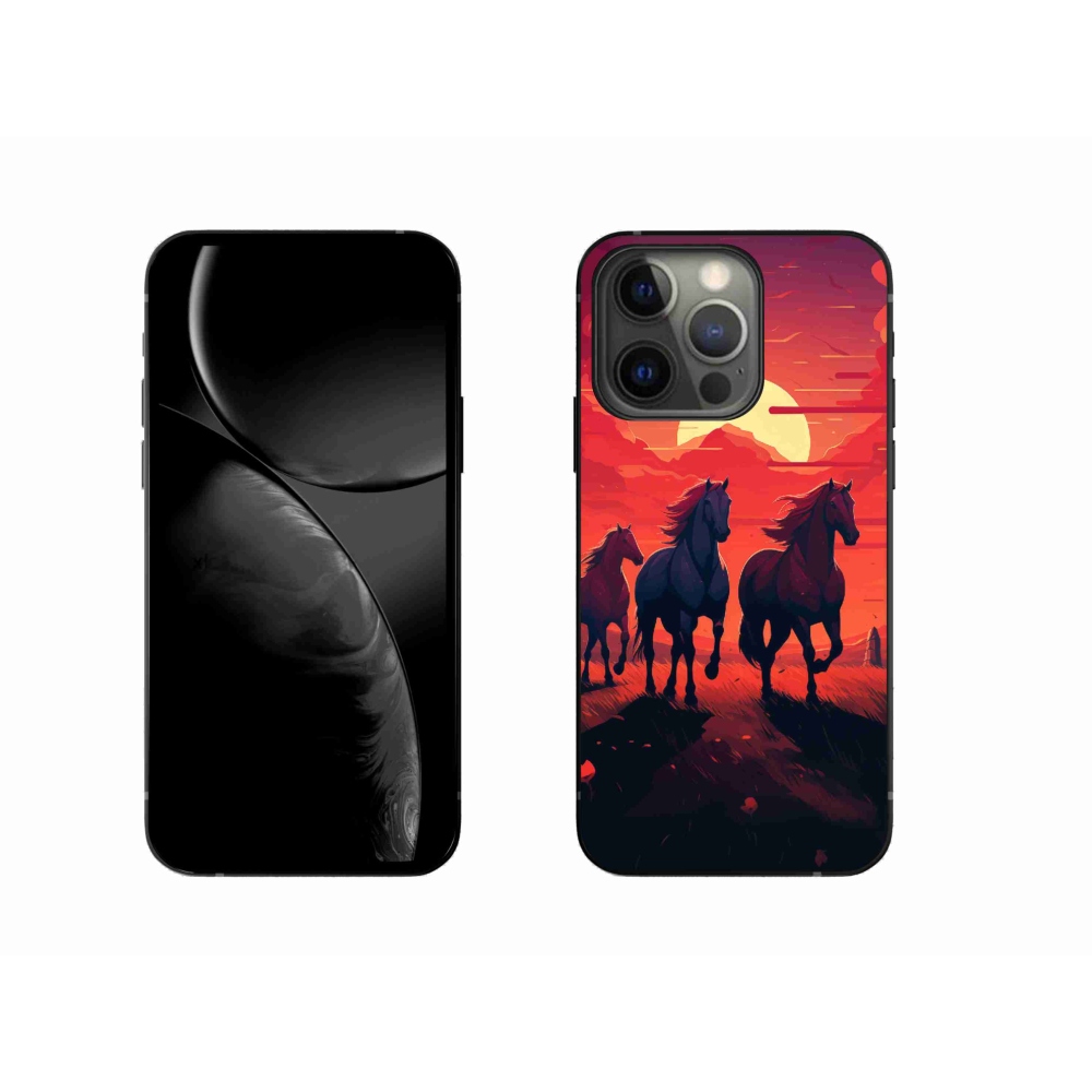 Gelový kryt mmCase na iPhone 13 Pro - koně a západ slunce
