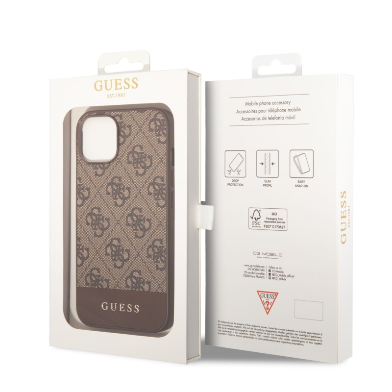 Guess PU 4G Stripe Zadní Kryt pro iPhone 14 Brown