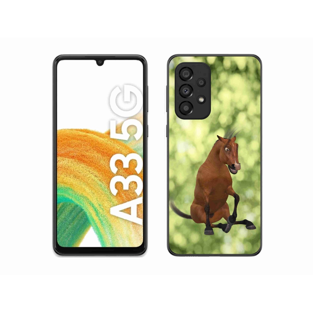 Gelový kryt mmCase na Samsung Galaxy A33 5G - hnědý kreslený kůň 1