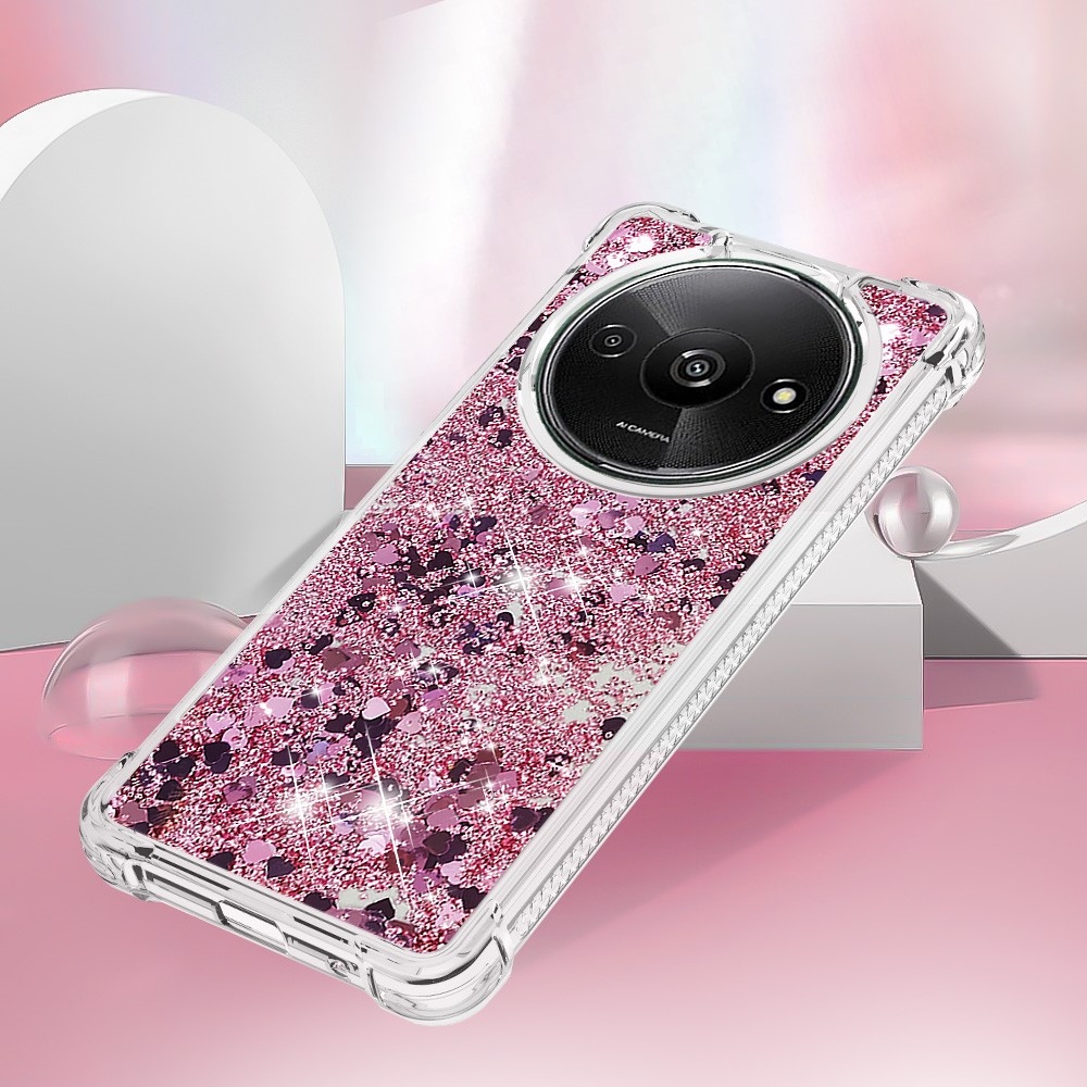 Glitter gelový přesýpací obal na Xiaomi Redmi A3 - růžovozlatý/srdíčka