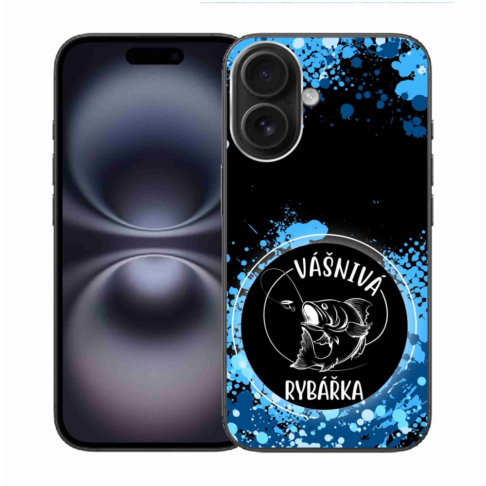 Gelový kryt mmCase na iPhone 16 - vášnivá rybářka černé pozadí