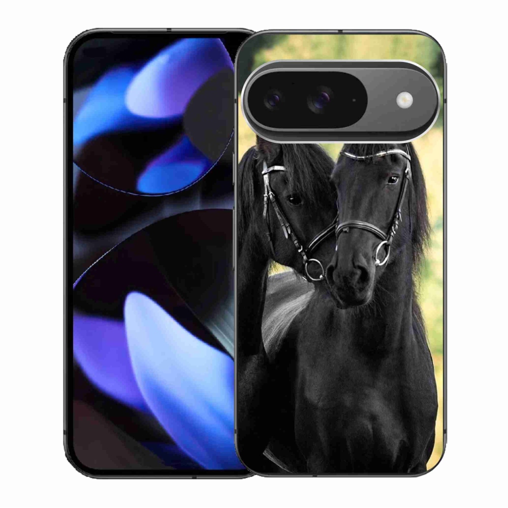 Gelový kryt mmCase na Google Pixel 9/9 Pro - dva černí koně