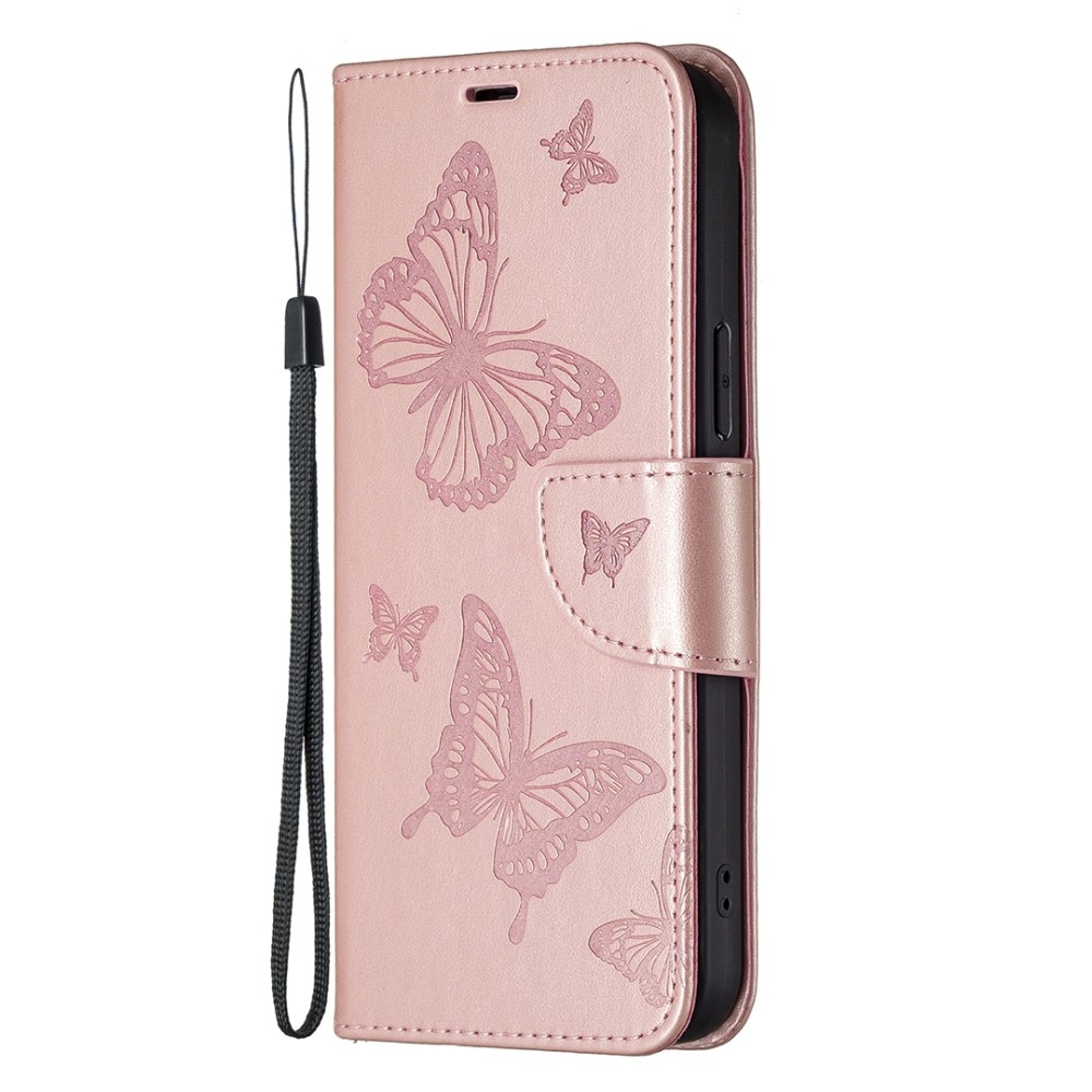 Butterfly knížkové pouzdro na Xiaomi Redmi 12 4G/5G - růžovozlaté