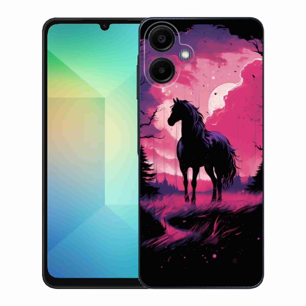 Gelový kryt mmCase na Samsung Galaxy A06 4G - černý kreslený kůň 1