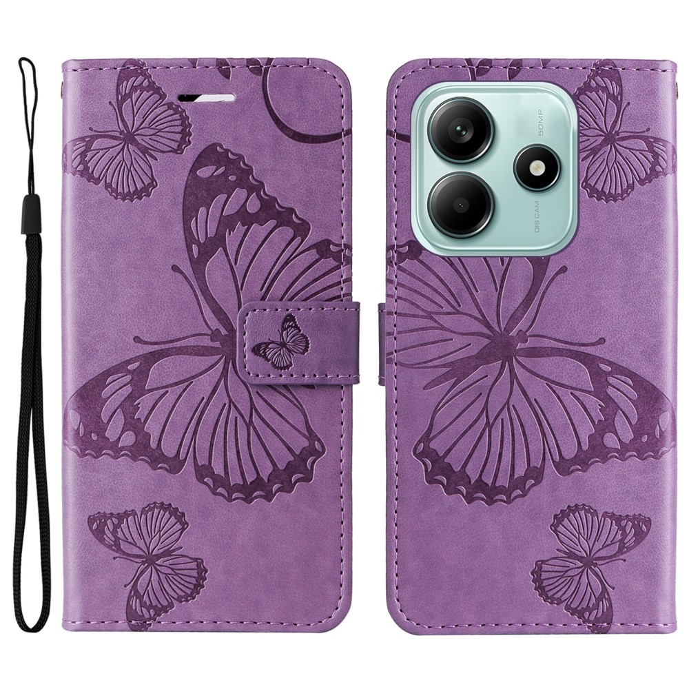 Big Butterfly knížkové pouzdro na Xiaomi Redmi Note 14 5G - fialové