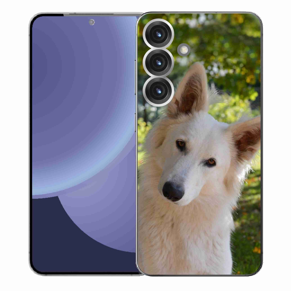 Gelový kryt mmCase na Samsung Galaxy S25+ - bílý švýcarský ovčák 1