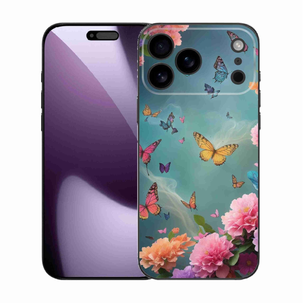 Gelový kryt mmCase na iPhone 17 Pro Max - barevné květy a motýli