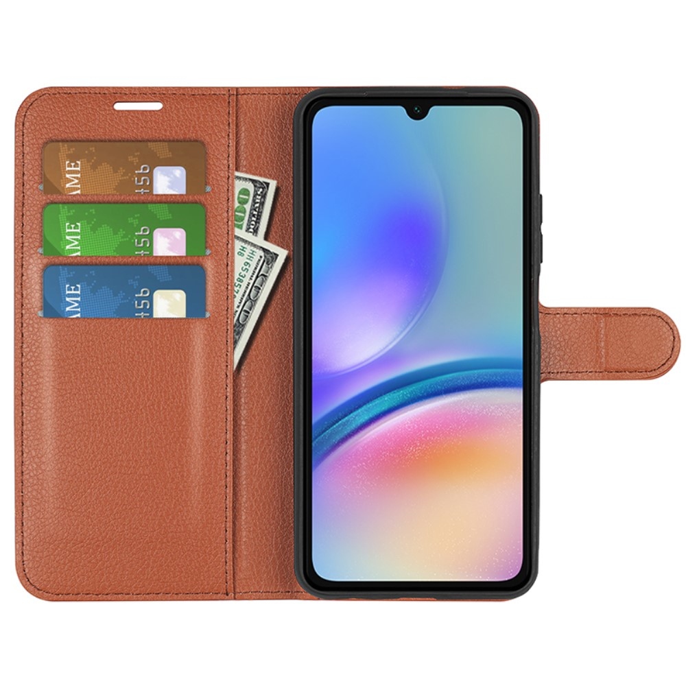 Litchi knížkové pouzdro na Samsung Galaxy A05s - hnědé