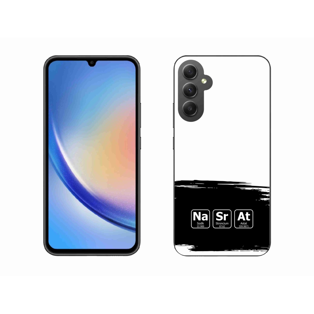 Gelový kryt mmCase na Samsung Galaxy A34 5G - chemické prvky černobílé pozadí