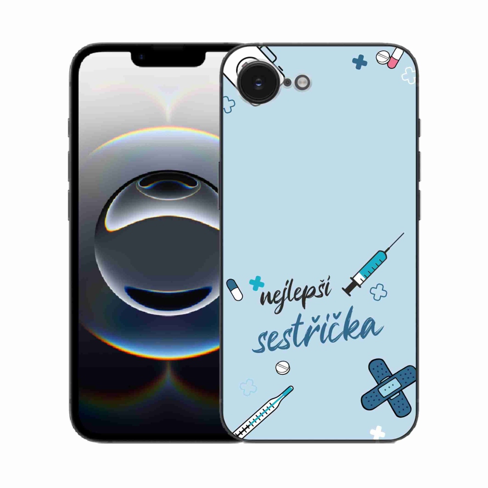 Gelový kryt mmCase na iPhone 16e - nejlepší sestřička modré pozadí