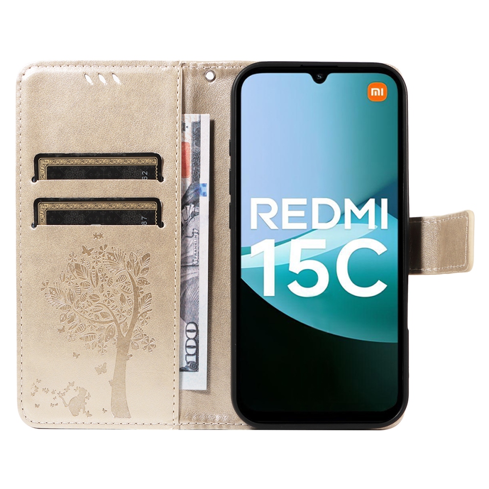 Trees knížkové pouzdro na Xiaomi Redmi 15C 4G/5G (173mm) - zlaté
