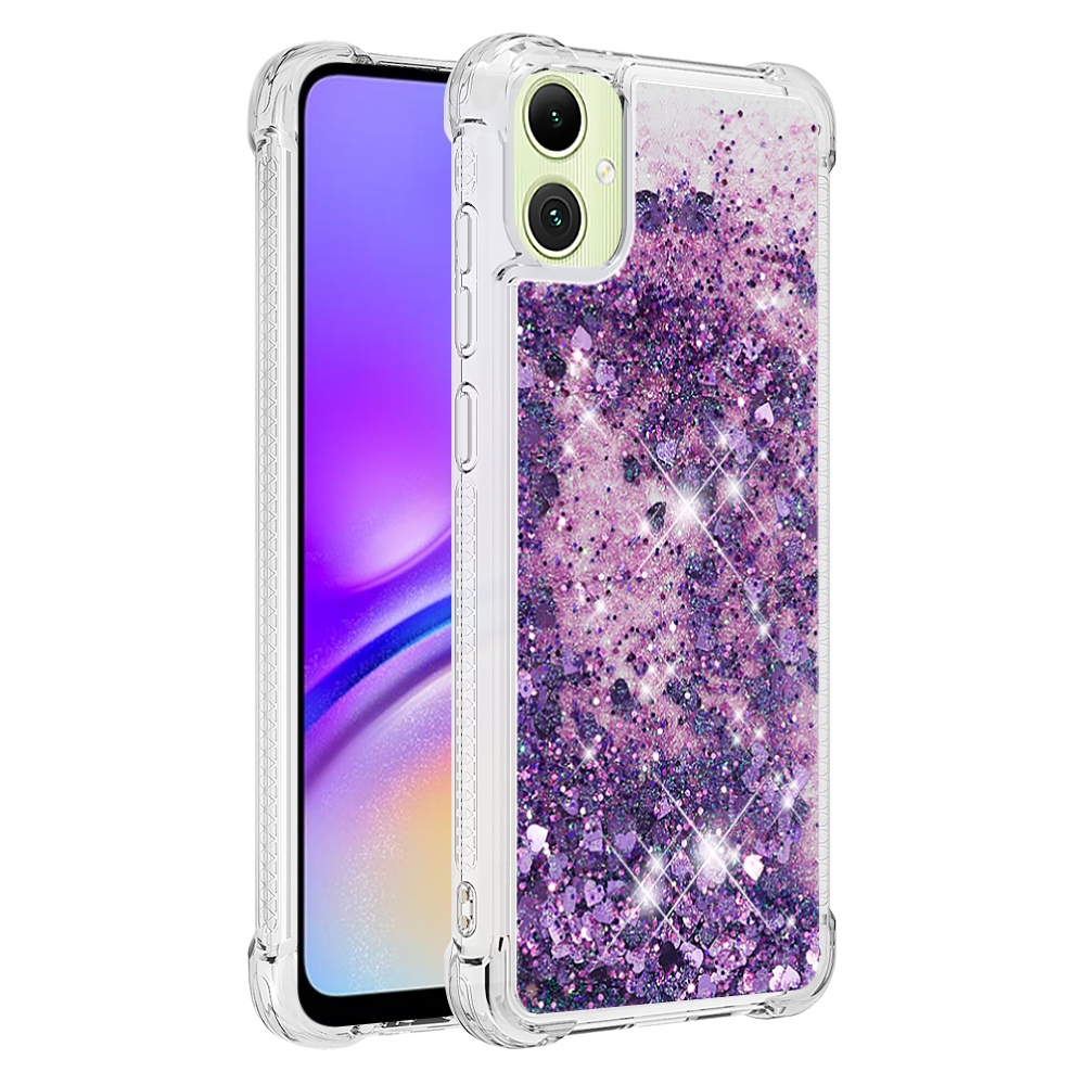 Glitter přesýpací gelový obal na Samsung Galaxy A07 4G - tmavěfialový/srdíčka