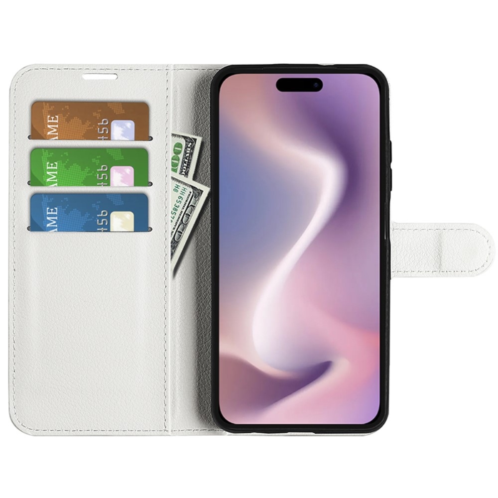 Litchi knížkové pouzdro na iPhone 16 Pro - bílé