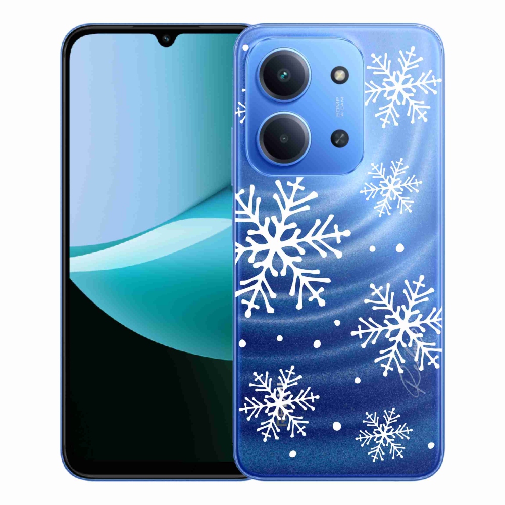 Gelový kryt mmCase na Xiaomi Redmi 15C 4G/5G (173mm) - bílé vločky na průhledném pozadí