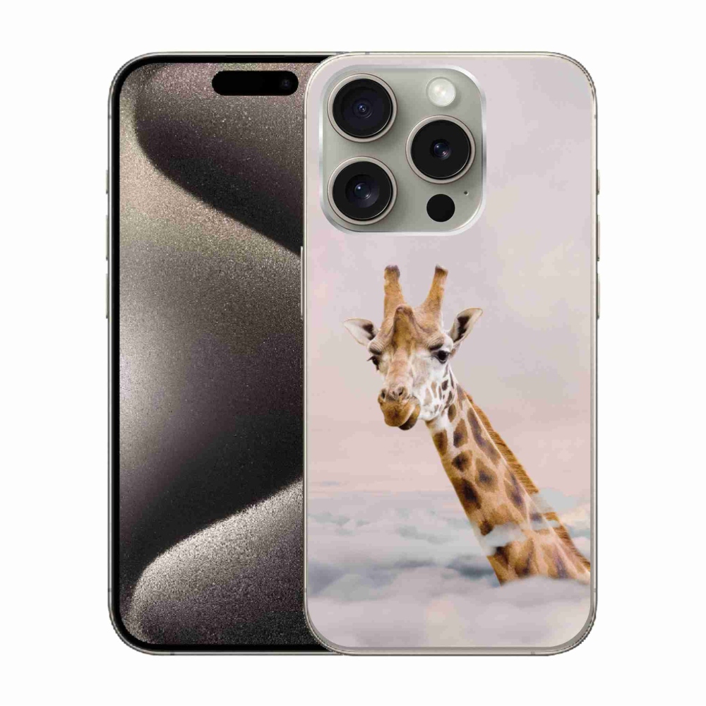 Gelový kryt mmCase na iPhone 15 Pro - žirafa v oblacích