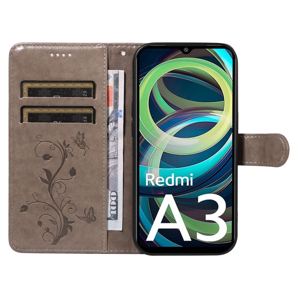 Flowers knížkové pouzdro na Xiaomi Redmi A3 - šedé