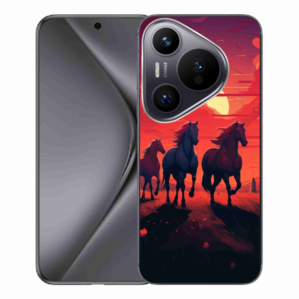 Gelový kryt mmCase na Huawei Pura 70 Pro - koně a západ slunce