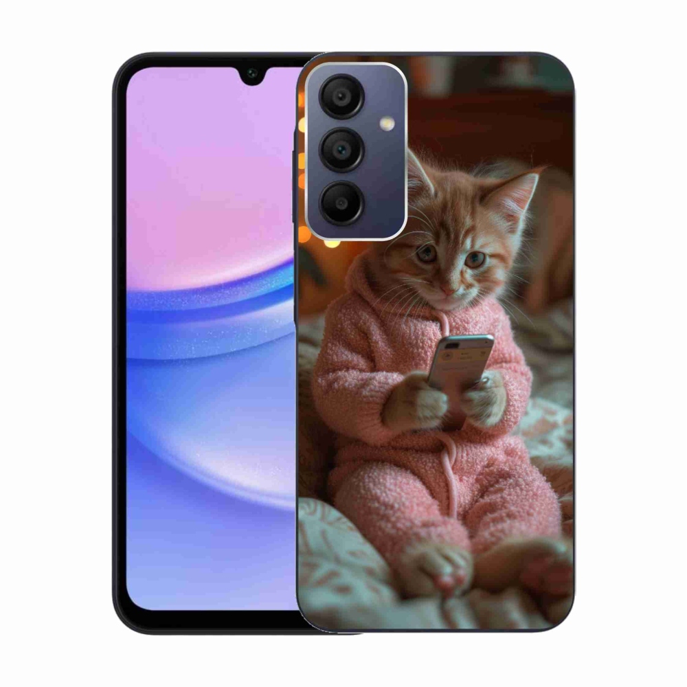 Gelový kryt mmCase na Samsung Galaxy A15 4G/5G - kotě s mobilem