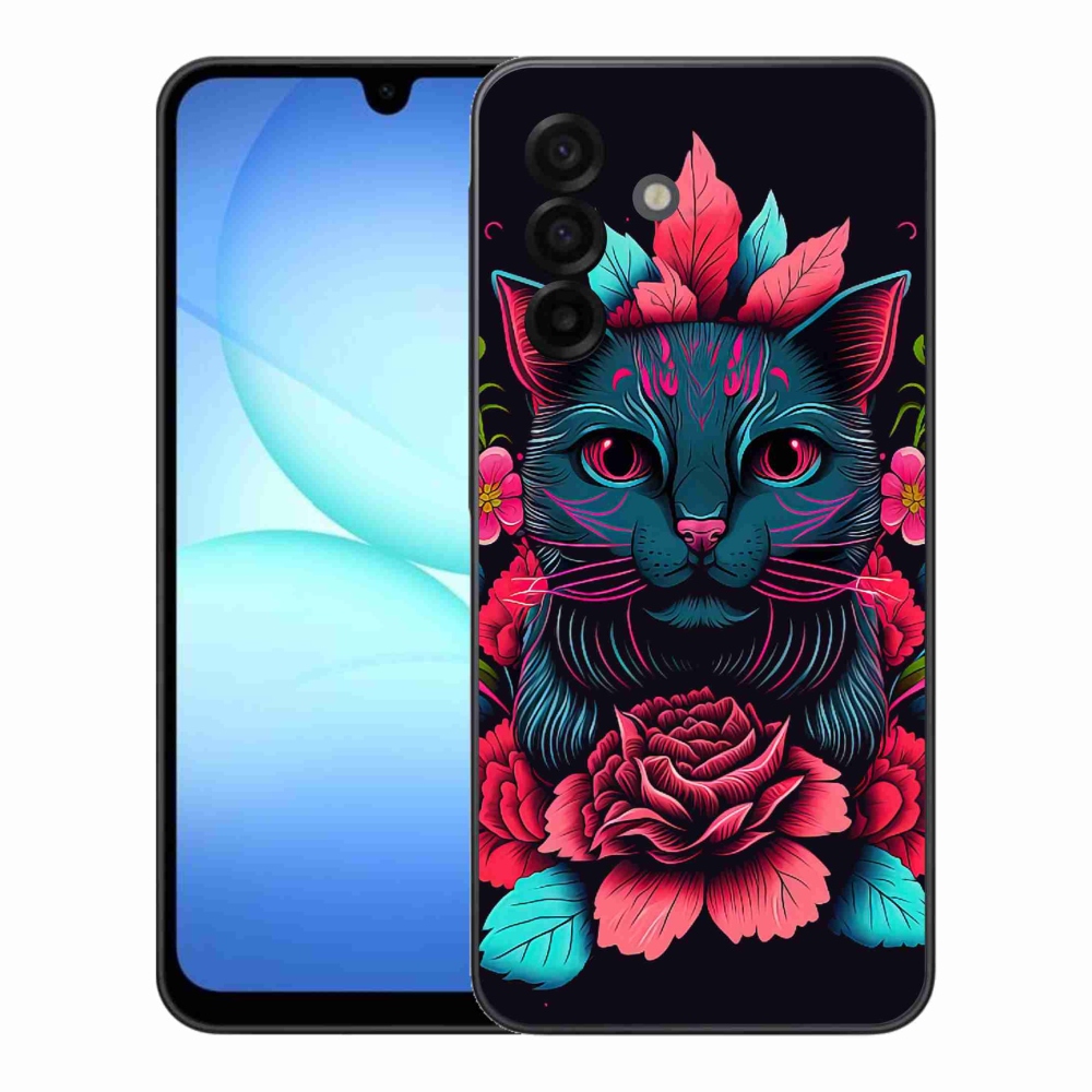 Gelový kryt mmCase na Samsung Galaxy A17 5G - květiny a kočka