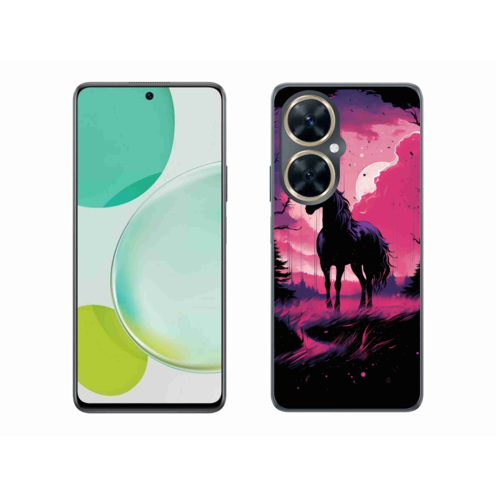 Gelový kryt mmCase na Huawei Nova 11i - černý kreslený kůň 1