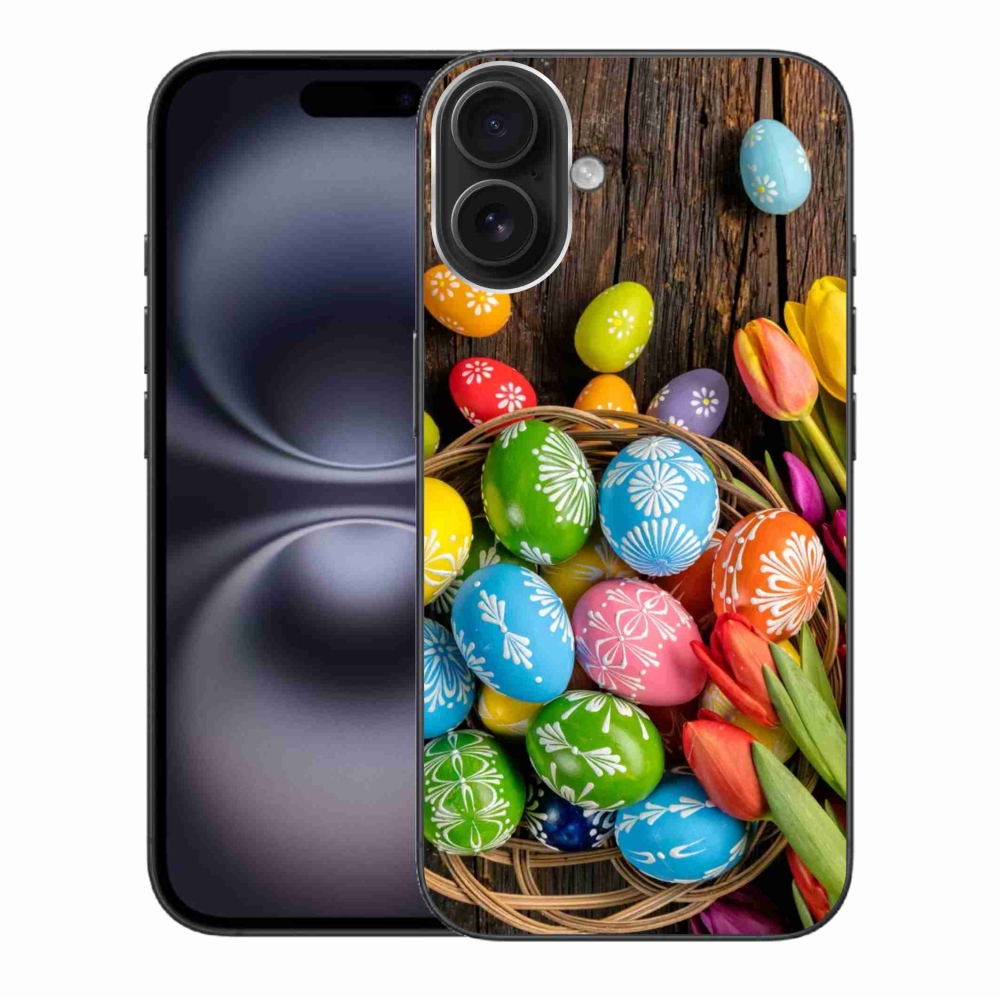 Gelový kryt mmCase na iPhone 16 Plus - velikonoční vajíčka
