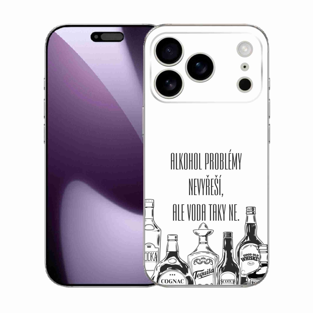 Gelový kryt mmCase na iPhone 17 Pro - vtipný text bílé pozadí