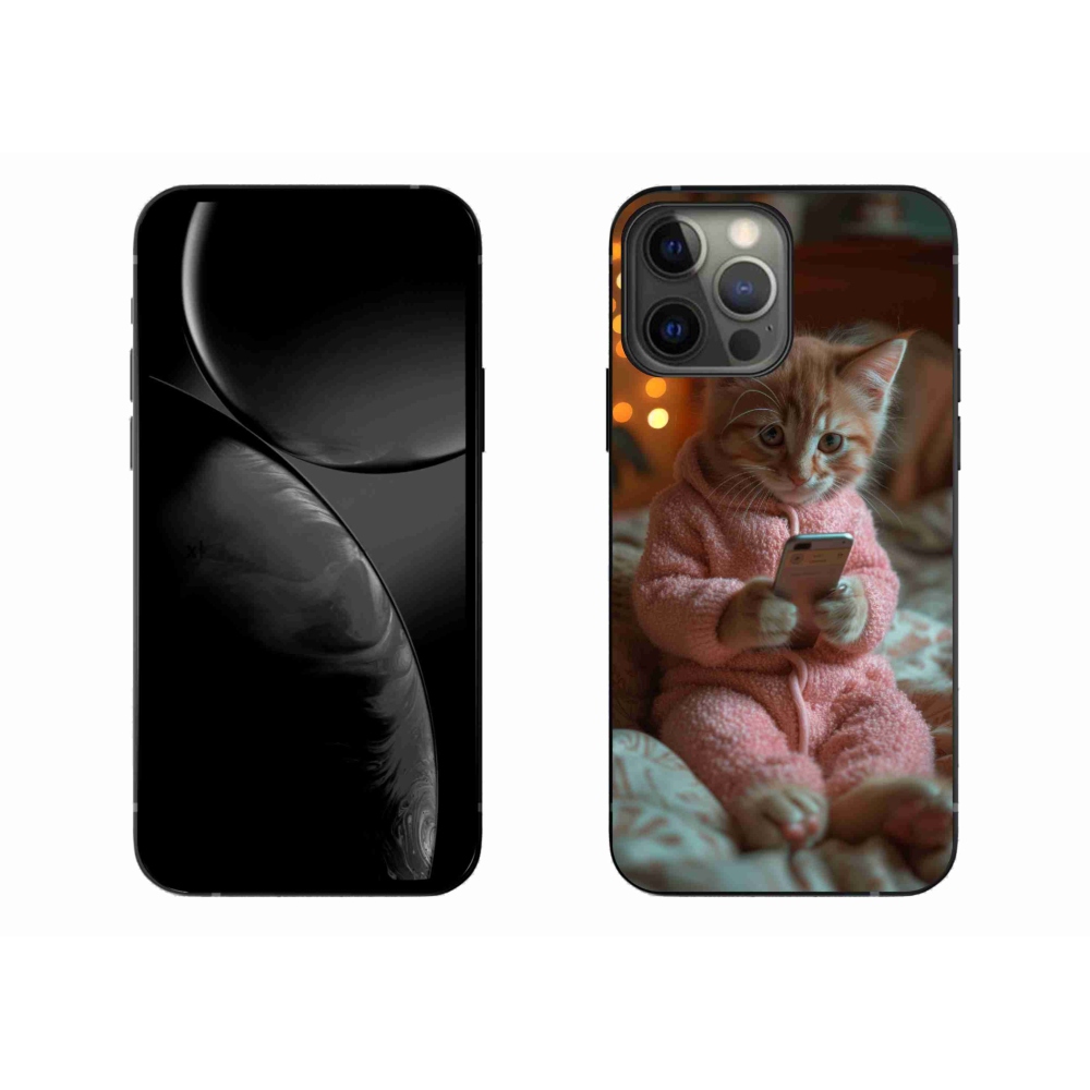 Gelový kryt mmCase na iPhone 13 Pro Max - kotě s mobilem