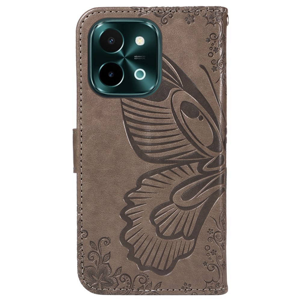 Floral Butterfly knížkové pouzdro na Vivo Y28 - šedé