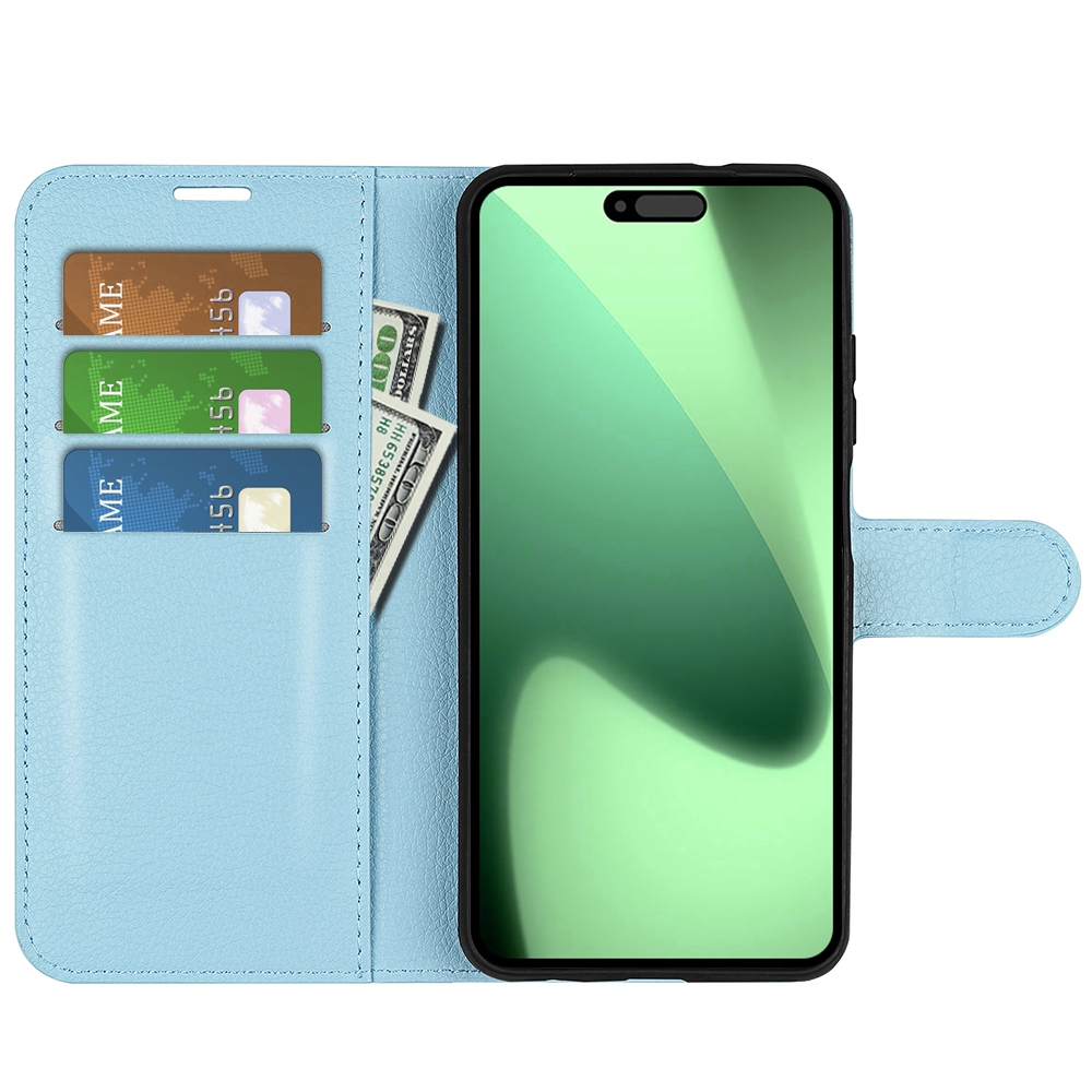 Litchi knížkové pouzdro na iPhone 17 Pro - modrý