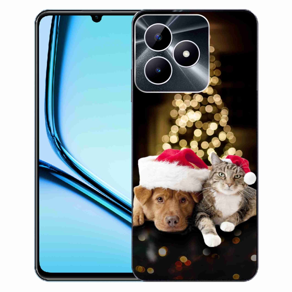 Gelový kryt mmCase na Realme Note 50 - vánoční pes a kočka