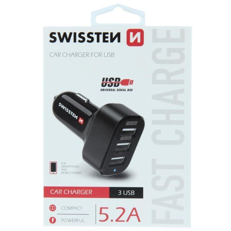 Nabíječka do auta Swissten CL 3x USB 5,2A Power - černá