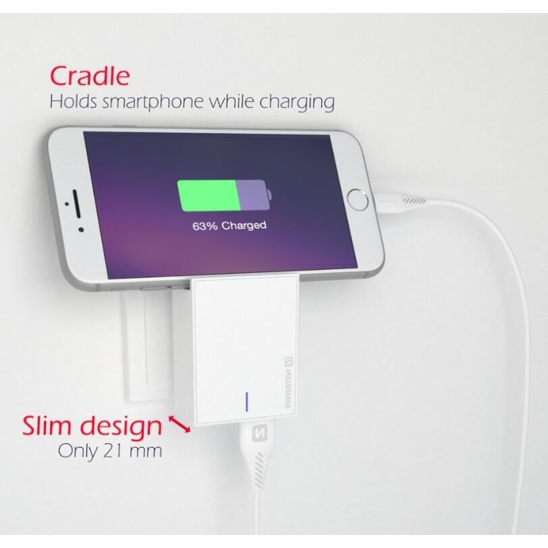 Nabíječka Swissten SMART IC 3A 2x USB + kabel USB/Typ C 1,2m - bílá